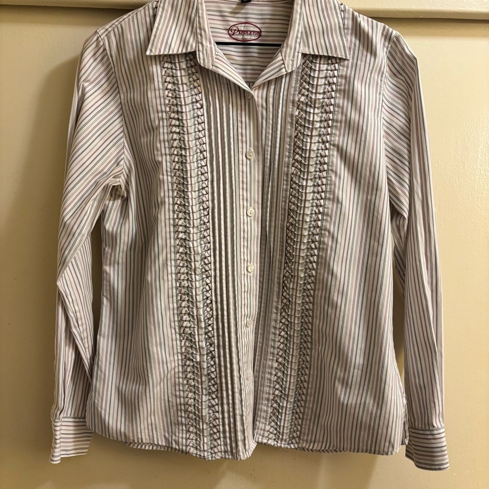 Pendleton striped button-down blouse with decorat… - image 1